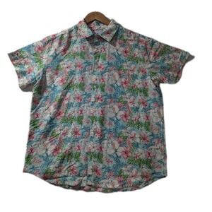 Simply Southern Men's Floral Hawaiian Button Shirt L‎ Tropical Summer Casual